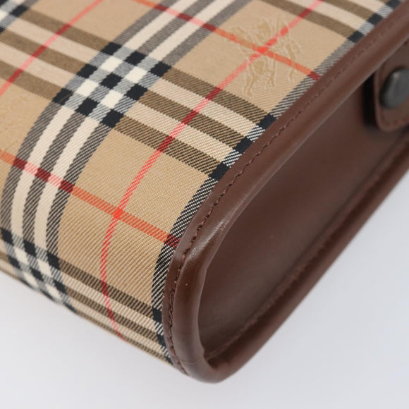 BURBERRY Nova Check Clutch Bag Canvas Beige Gold Tone Auth mr3110