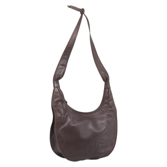 LOEWE Anagram Shoulder Bag Leather Brown Auth mr3113