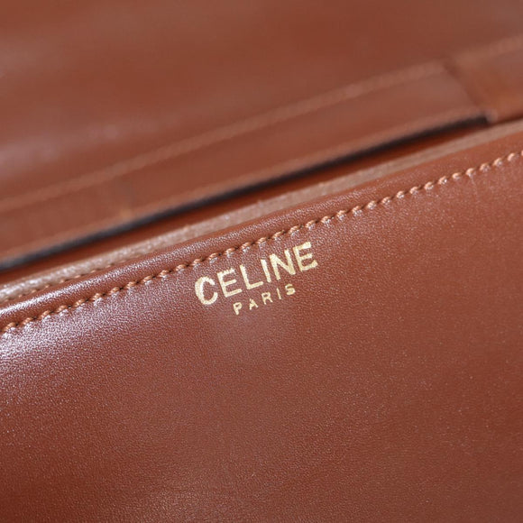 CELINE Triomphe Shoulder Bag Leather Brown Gold Tone Auth mr3114