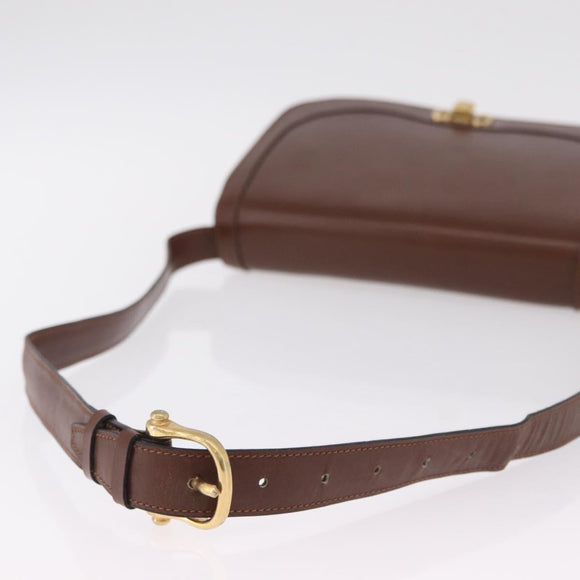 CELINE Triomphe Shoulder Bag Leather Brown Gold Tone Auth mr3114