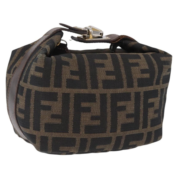 FENDI Zucca Canvas Vanity Bag Pouch Brown Gold Tone Auth mr3115A
