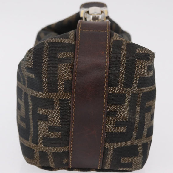 FENDI Zucca Canvas Vanity Bag Pouch Brown Gold Tone Auth mr3115A