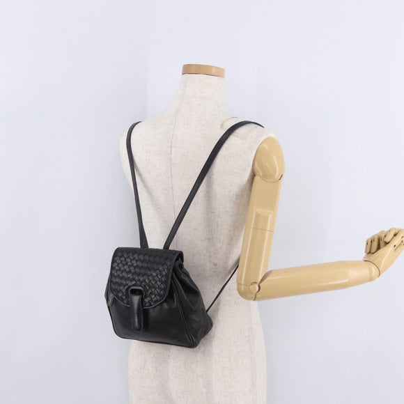 Bottega Veneta INTRECCIATO Sac Backpack Leather Black Auth mr3119A