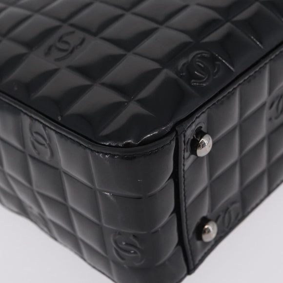CHANEL Patent leather Hand Bag Leather Black Silver CC Auth mr3124