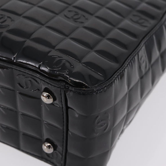 CHANEL Patent leather Hand Bag Leather Black Silver CC Auth mr3124