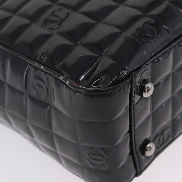 CHANEL Patent leather Hand Bag Leather Black Silver CC Auth mr3124