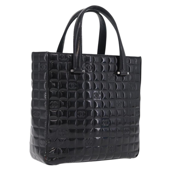 CHANEL Patent leather Hand Bag Leather Black Silver CC Auth mr3124