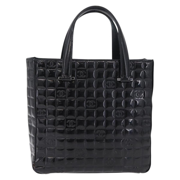 CHANEL Patent leather Hand Bag Leather Black Silver CC Auth mr3124