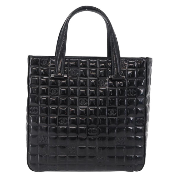 CHANEL Patent leather Hand Bag Leather Black Silver CC Auth mr3124