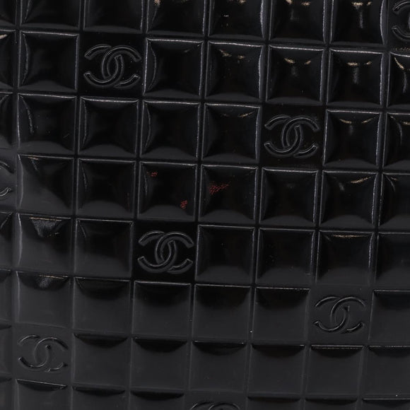 CHANEL Patent leather Hand Bag Leather Black Silver CC Auth mr3124