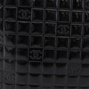 CHANEL Patent leather Hand Bag Leather Black Silver CC Auth mr3124-4