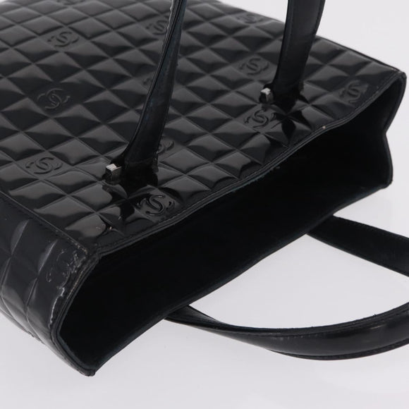 CHANEL Patent leather Hand Bag Leather Black Silver CC Auth mr3124