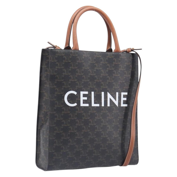 CELINE Triomphe Tote Bag PVC Leather 2way Black Gold Auth mr3126V
