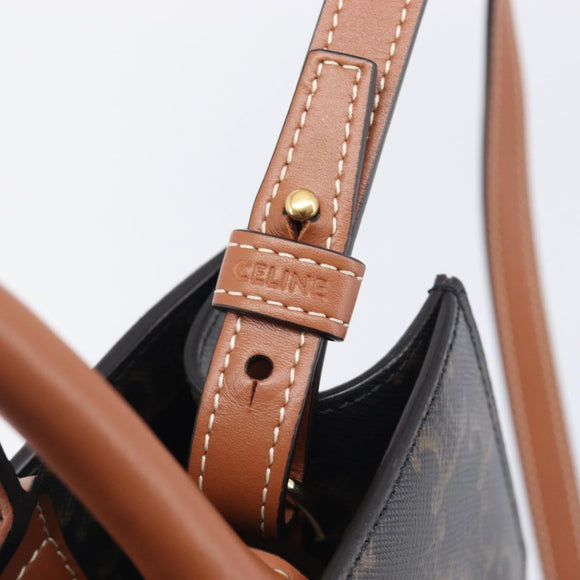CELINE Triomphe Tote Bag PVC Leather 2way Black Gold Auth mr3126V