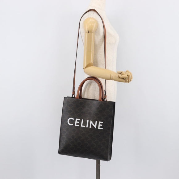 CELINE Triomphe Tote Bag PVC Leather 2way Black Gold Auth mr3126V