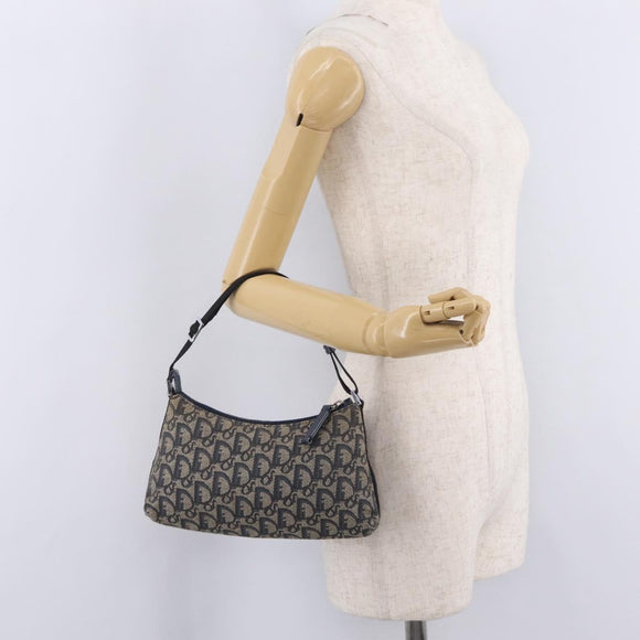 Christian Dior Trotter Canvas Accessory Pouch Navy Silver Auth mr3128A