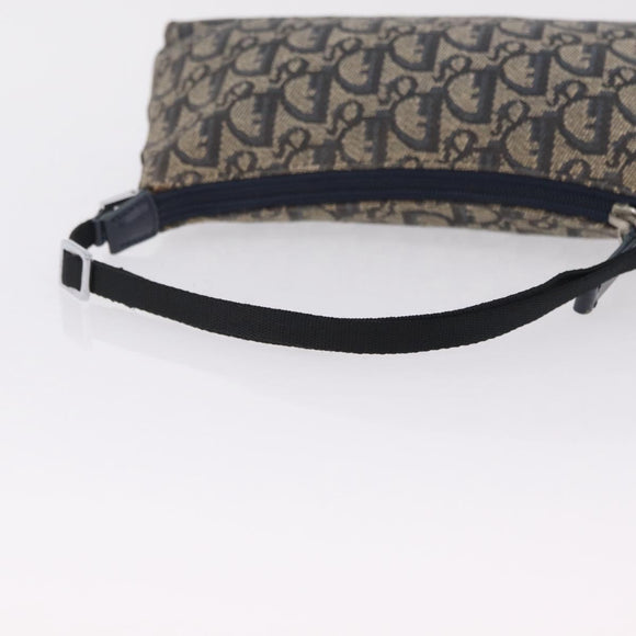 Christian Dior Trotter Canvas Accessory Pouch Navy Silver Auth mr3128A