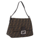 FENDI Zucca Canvas Mamma Baguette Shoulder Bag Brown Black 26424 Auth mr3129V-1