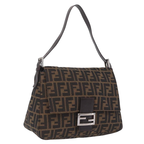 FENDI Zucca Canvas Mamma Baguette Shoulder Bag Brown Black 26424 Auth mr3129V