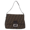 FENDI Zucca Canvas Mamma Baguette Shoulder Bag Brown Black 26424 Auth mr3129V-2
