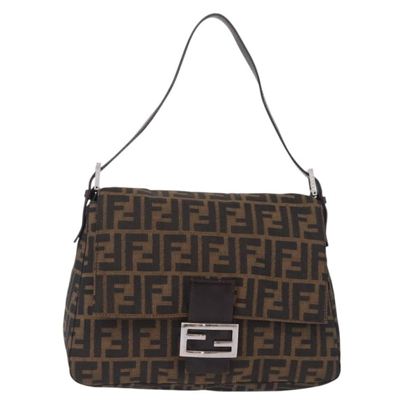 FENDI Zucca Canvas Mamma Baguette Shoulder Bag Brown Black 26424 Auth mr3129V
