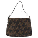 FENDI Zucca Canvas Mamma Baguette Shoulder Bag Brown Black 26424 Auth mr3129V-3