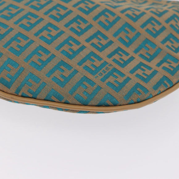 FENDI Zucchino Canvas Shoulder Bag Blue Gold Auth mr3132V
