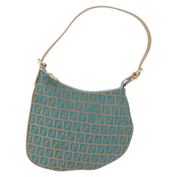 FENDI Zucchino Canvas Shoulder Bag Blue Gold Auth mr3132V