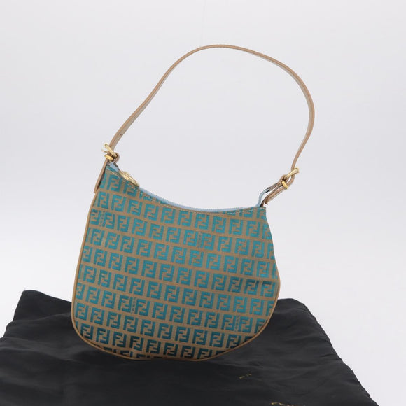 FENDI Zucchino Canvas Shoulder Bag Blue Gold Auth mr3132V
