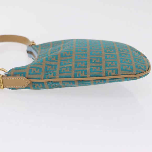 FENDI Zucchino Canvas Shoulder Bag Blue Gold Auth mr3132V