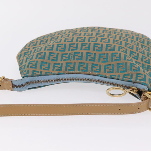 FENDI Zucchino Canvas Shoulder Bag Blue Gold Auth mr3132V