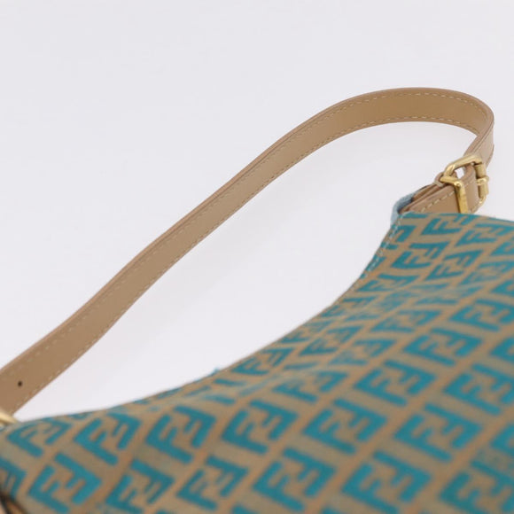 FENDI Zucchino Canvas Shoulder Bag Blue Gold Auth mr3132V