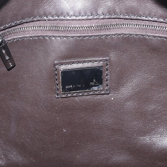 FENDI Shoulder Bag Leather Brown Silver Auth mr3138