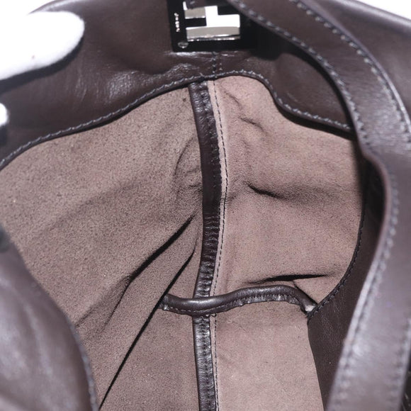FENDI Shoulder Bag Leather Brown Silver Auth mr3138