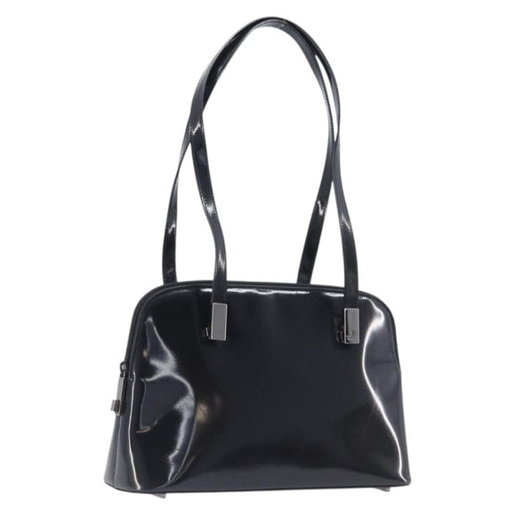 GUCCI Shoulder Bag Patent leather Silver Black 001 3261 Auth mr3142