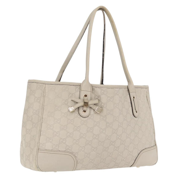 GUCCI GG Canvas Guccissima Tote Bag Leather White Gold 163805 Auth mr3143