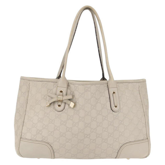 GUCCI GG Canvas Guccissima Tote Bag Leather White Gold 163805 Auth mr3143