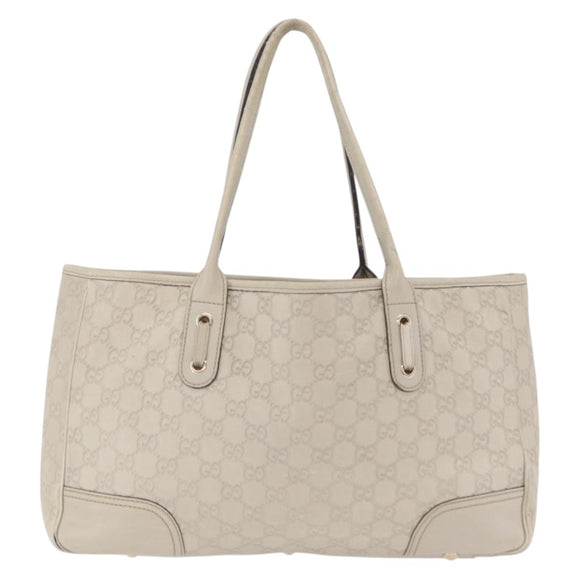 GUCCI GG Canvas Guccissima Tote Bag Leather White Gold 163805 Auth mr3143