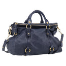 Miu Miu Hand Bag Leather 2way Navy Gold Auth mr3145V-1