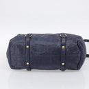 Miu Miu Hand Bag Leather 2way Navy Gold Auth mr3145V-11