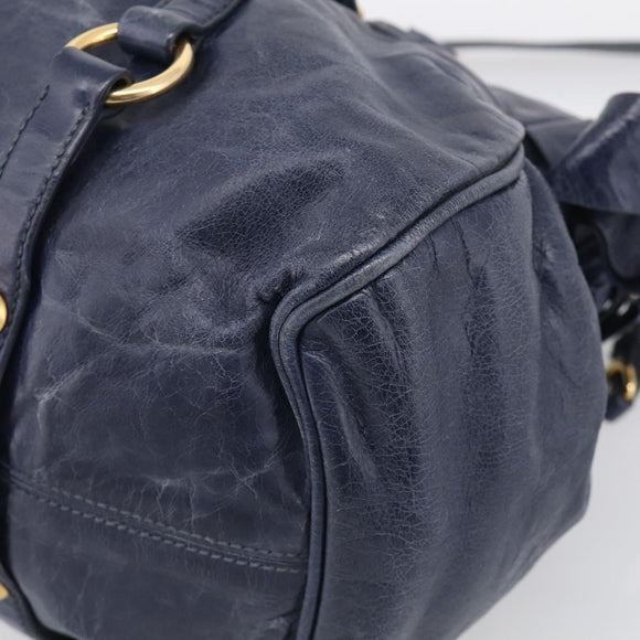 Miu Miu Hand Bag Leather 2way Navy Gold Auth mr3145V