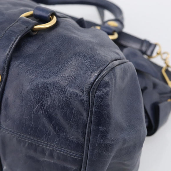 Miu Miu Hand Bag Leather 2way Navy Gold Auth mr3145V