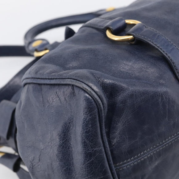 Miu Miu Hand Bag Leather 2way Navy Gold Auth mr3145V