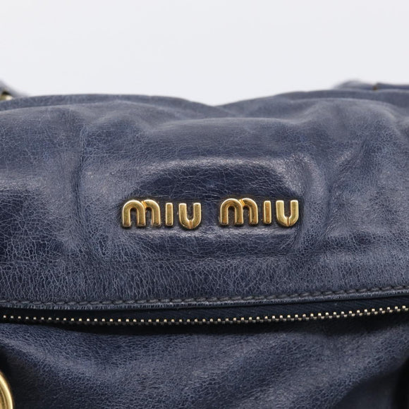 Miu Miu Hand Bag Leather 2way Navy Gold Auth mr3145V