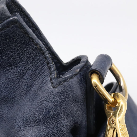 Miu Miu Hand Bag Leather 2way Navy Gold Auth mr3145V