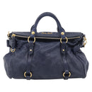 Miu Miu Hand Bag Leather 2way Navy Gold Auth mr3145V-2