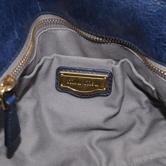 Miu Miu Hand Bag Leather 2way Navy Gold Auth mr3145V