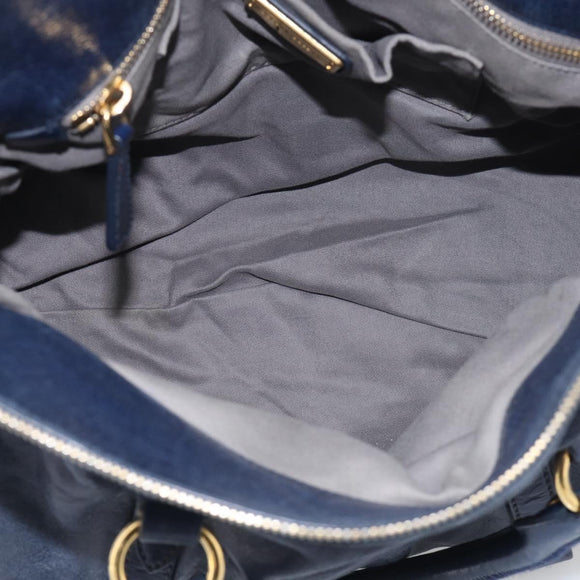 Miu Miu Hand Bag Leather 2way Navy Gold Auth mr3145V