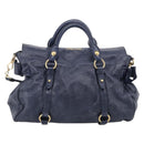 Miu Miu Hand Bag Leather 2way Navy Gold Auth mr3145V-3
