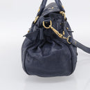 Miu Miu Hand Bag Leather 2way Navy Gold Auth mr3145V-4